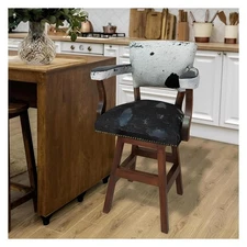 Black & White Acid Washed Cowhide Swivel Barstool with Back & Arms (2 or 3 Pack)