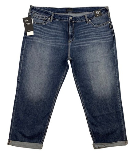 Silver Jeans Womens Size 22W 23L Indio Blue Elyse Comfort Fit Mid Rise Capri