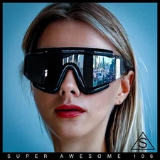 Thick Bubble Plastic Frame Oversize Shield Rectangular Sport Sunglasses