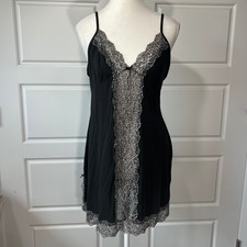 Victoria's Secret Lingerie Slip Dress Black Lace Leopard Print Trim Large