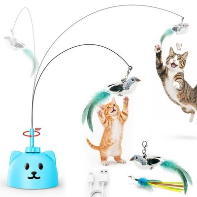 Interactive Cat Toys for Indoor Cats - Automatic Flying Bird Feather Blue