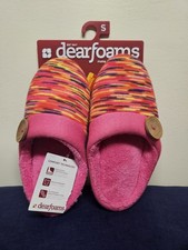 Dearfoams Womens Pink Multicolor Slippers Size 5-6 Small Comfort Slides NEW