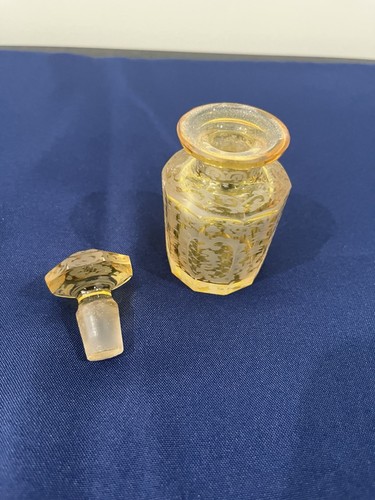 1850’s Biedermeier Czech Bohemian Clear & Yellow Crystal Perfume Bottle: Lendl - Picture 3 of 9