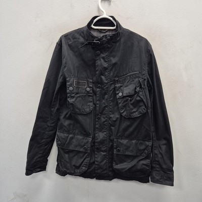 Barbour Wax Waterproof Black Biker Motorcycle Jacket Coat Slim Fit Size Medium
