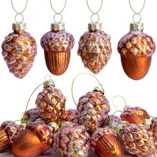 12 Pcs Pine Cone Glass Ornaments - Christmas Fall Hanging Pinecone Glass Or...