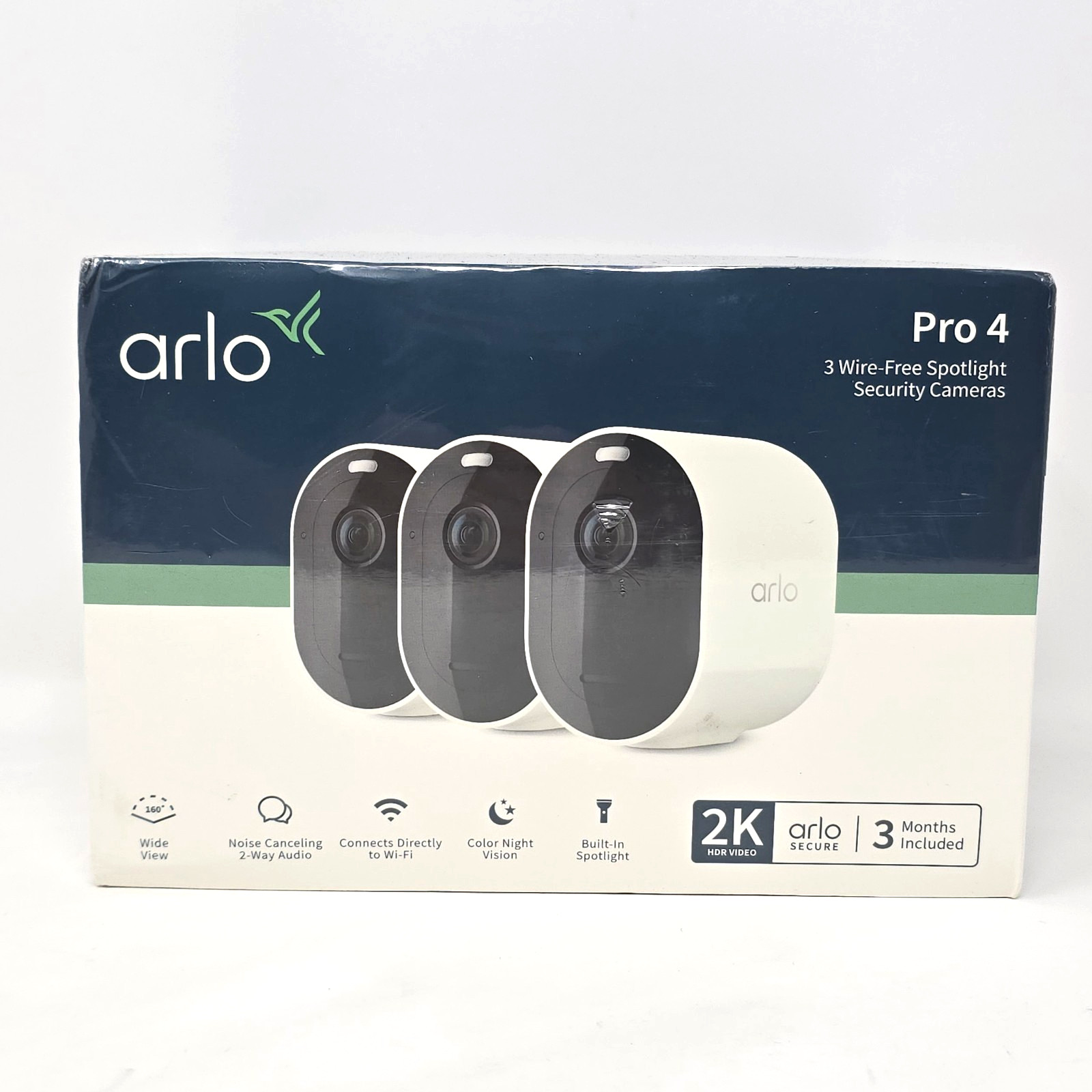 Arlo Pro 4 Camera 3 Pack Wireless Security Spotlight Cameras 2K HDR Video NEW