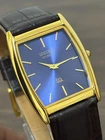 Vintage Seiko Slim Men's Quartz Wrist Watch -Roman Dial -Leather Strap