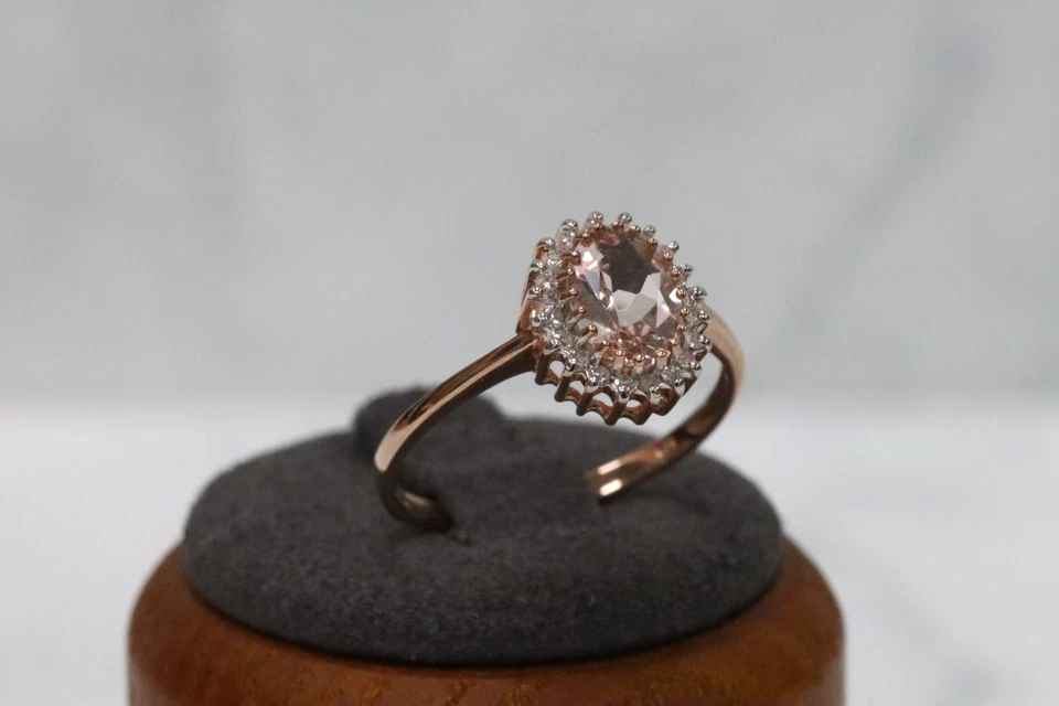 Anillo con racimo de diamantes y morganita de oro rosa de 9 quilates - talla P1/2 - sello del Reino Unido Foto 4 de 4