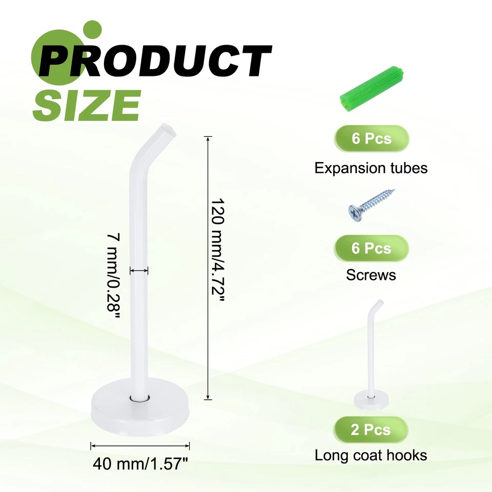 2Pcs 4.7 Inch Coat Hooks, Stainless Steel Long Nose Wall Mount Hook, White Foto 2 de 4