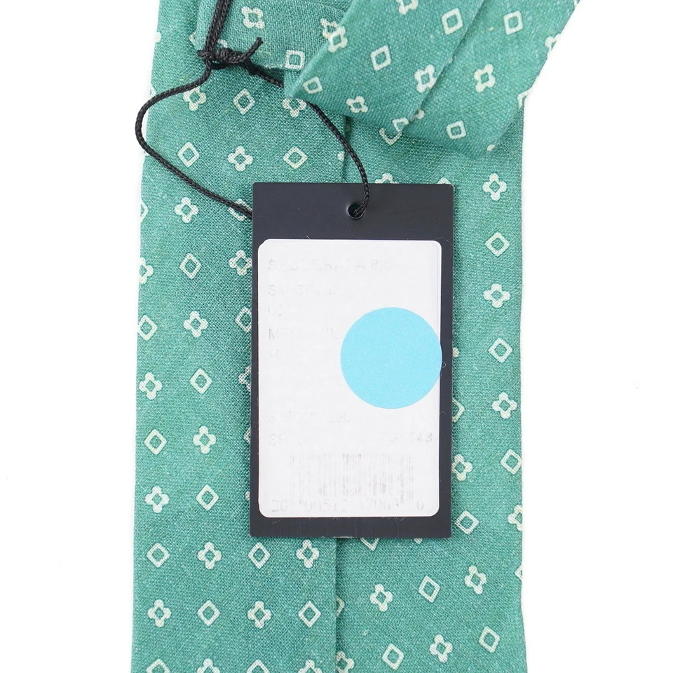 Cesare Attolini Napoli зеленый и белый жаккардовый принт экстра тонкий шерстяной галстук новый с Ярлыками - Изображение 4 из 4