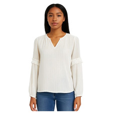 A New Day Women  s White Metallic Thread Ruffle-Sleeve Blouse Small