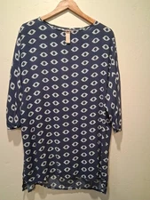 The Seea Blue Geometric Swim Cover Up Sz XS/S Beach Coast Surf Bathing Suit Chic