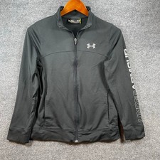 Under Armour Full Zip Windbreaker Youth Large Black Loose Fit Activewear
