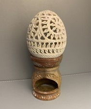 Carved Soapstone Oil Burner Om Symbol Elephant Base Tealight Aroma Lamp