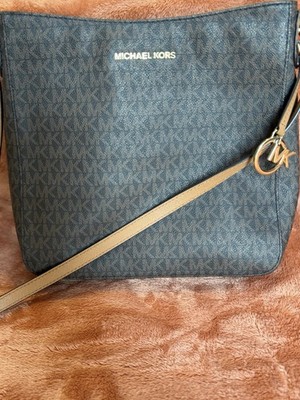 Michael Kors Brown Logo Crossbody Bag Zip Adjustable Strap Gold Hardware Charm