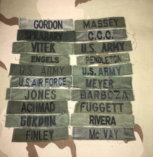 US ARMY VINTAGE BDU Shirt USED NAME TAPE Patch OD GREEN TAGS SET OF 20