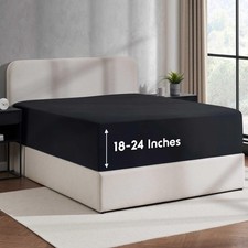 Nestl Black Extra Deep Pocket Fitted Sheet Queen, Hotel Luxury Queen Fitted S...