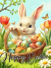 Happy Easter Diamond Painting Kits for Adults, Rabbit with Flowers Diamond Art..