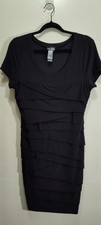 Classic Black LBD Tiered Ruffle Mini Sheath Fitted Cocktail Dress Bodycon Sz 10