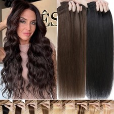THICK Clip In Real Human Hair Extensions Double Weft 100 Remy Hair Full Head US