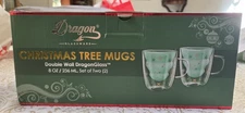 DRAGON GLASSWARE DOUBLE WALL CHRISTMAS TREE MUGS SET OF 2 NIB