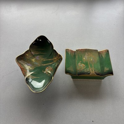 Vintage Carlton Ware Vert Royal Willow Tree Trinket Box and tray ( tiny chip)