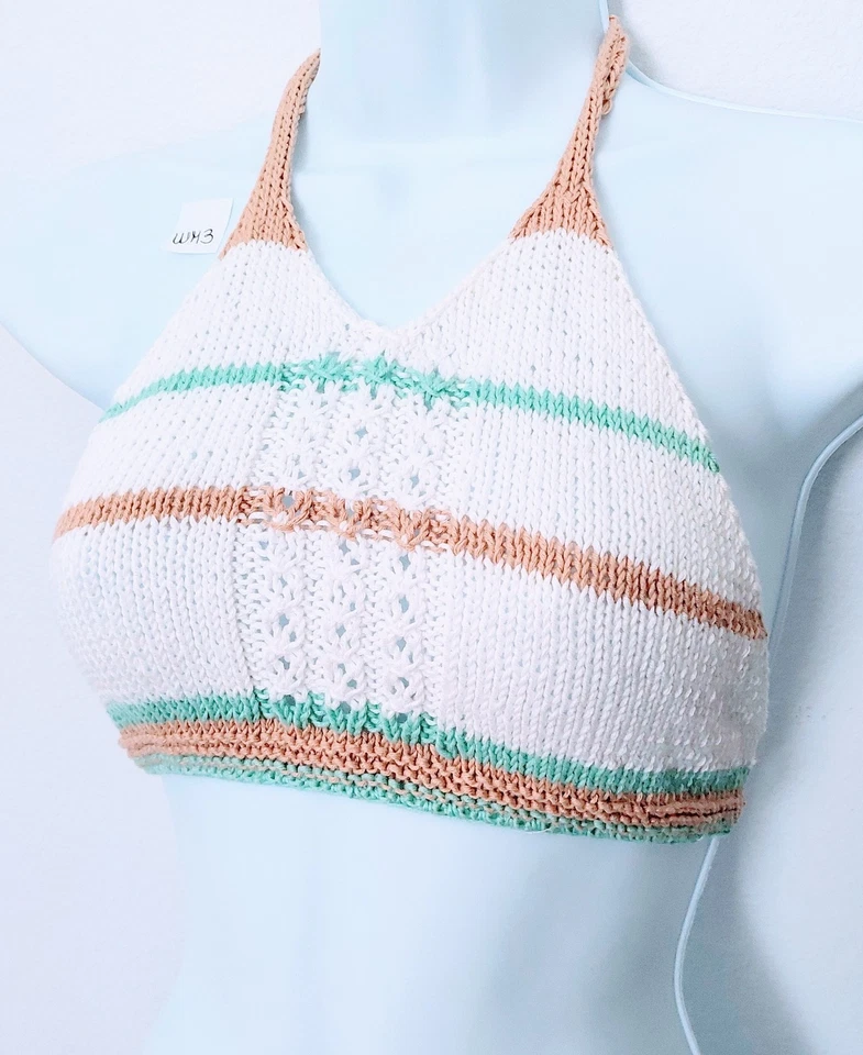 МУЛЬТИ вручную вязаный бюстгальтер богемное пляж бикини с бретелью через шею бак укороченный верхний маленький WM3 - Изображение 4 из 4