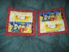 Christmas Mary and Joseph & Jesus Handmade Kitchen Potholder Set of 2