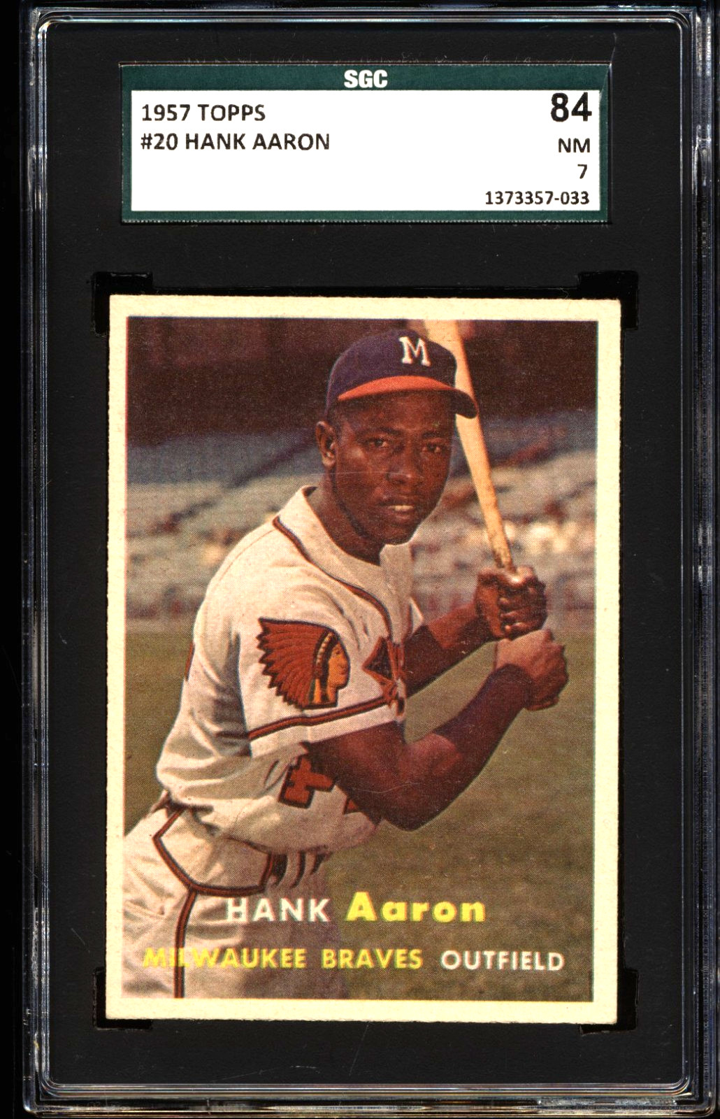 1957 Topps #20 Hank Aaron Milwaukee Braves HOF SGC 7 NM NICE CARD