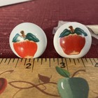 Vintage Red Apple Drawer Pulls Porcelain Ceramic Cabinet Knobs Set of 2