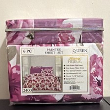 HEJEME Queen 6 Piece Premium Bamboo Deep Pocket Floral Sheet Set