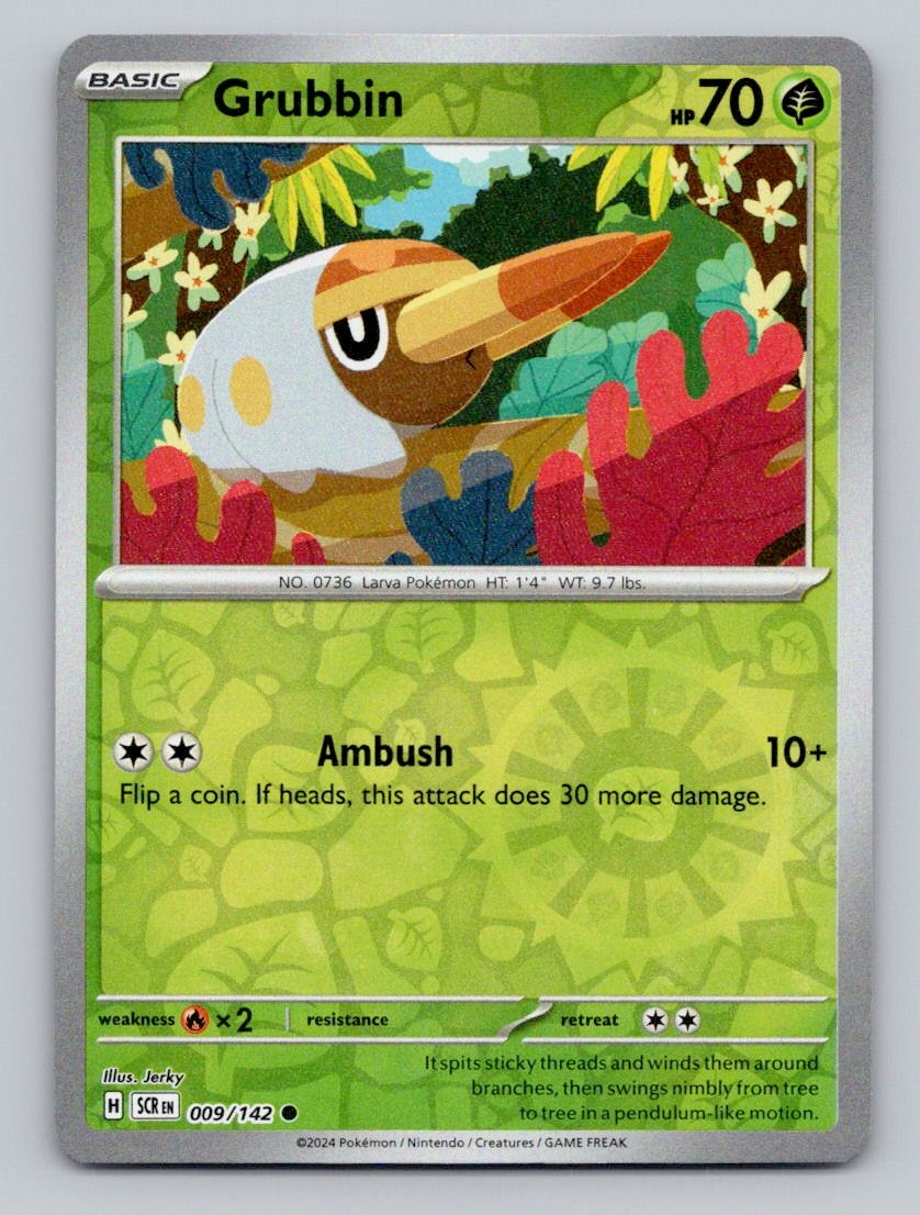 Grubbin 9/142 Common Stellar Crown Pokemon Reverse Holo Near Mint
