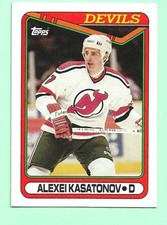(1) ALEXEI KASATONOV 1990-91 TOPPS # 358 DEVILS ROOKIE EX-MT CARD (M4732). rookie card picture