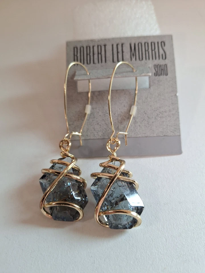 PENDIENTES COLGANTES ROBERT LEE MORRIS PIEDRA ENJAULADA TONO ORO NUEVOS CON ETIQUETAS Foto 2 de 4