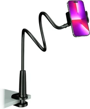 Cell Phone Clip Bed Stand Holder, with Grip Flexible Long Arm 30in, Black 