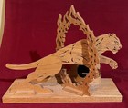 HAND MADE WOODEN TIGER LEAPING THROUGH FLAMES DESK CLOCK-14" WORKING — photo 3