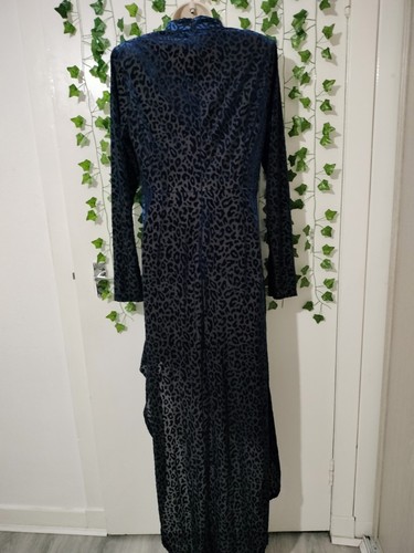 Plt blue velvet longsleeve ruched side dipped hem midi maxi dress size UK 16 - Picture 9 of 17