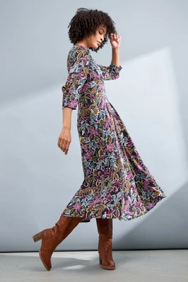 SEASALT CORNWALL Seasalt Women's Regular Etta Printed Above-Ankle Dress Inked Foliage Onyx