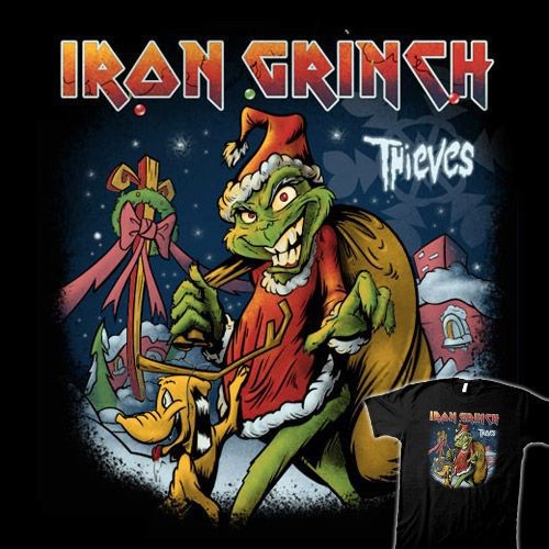 Dr Seuss Iron Maiden IRON GRINCH Album Art The Grinch Stole Christmas T-SHIRT - 第 1/5 張圖片