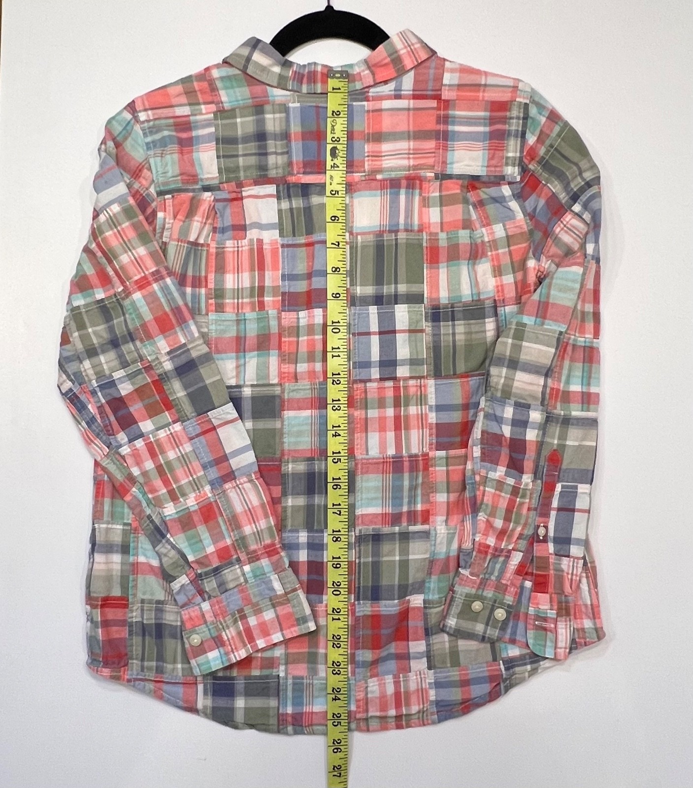 LL Bean Madras Plaid Patchwork Roll Tab Womens Bu… - image 5