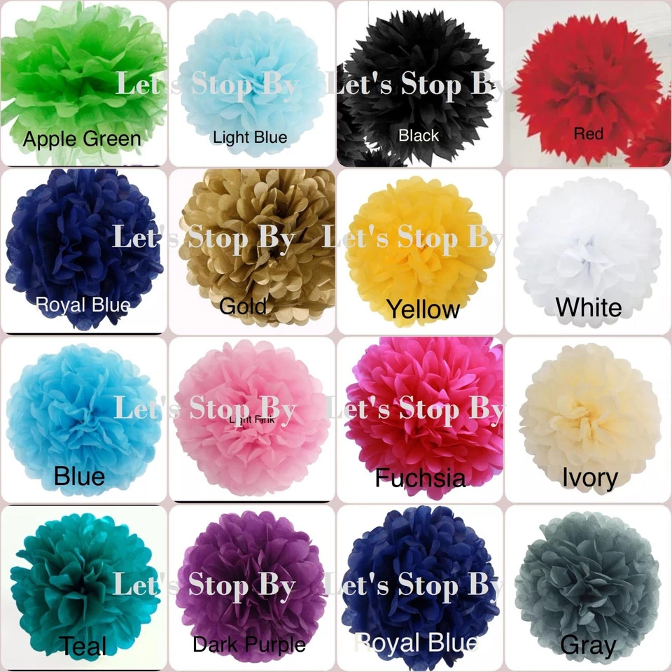 15pcs Mixed Size 4" 8" 12" Tissue Paper Pom-Poms Flower Wedding Party Home Decor - Image 2 of 4