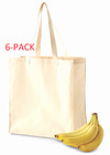 (6 PACK) 100% Cotton Canvas Reusable Shopping Grocery Bag Tote Bag Reusable