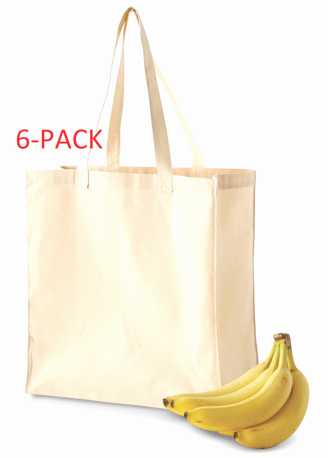 (6 PACK) 100% Cotton Canvas Reusable Shopping Grocery Bag To