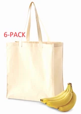 (6 PACK) 100% Cotton Canvas Reusable Shopping Grocery Bag Tote Bag Reusable