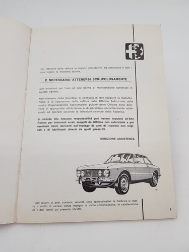 Manuel Utilisation et Entretien Alfa 2000 GT Veloce Coupé Original Nouveau '1971 - Photo 5/24