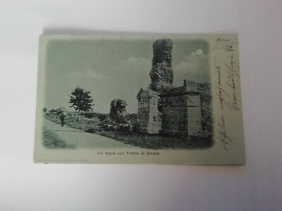 ROME-VIA APPIA WITH TOMB OF SENECA-ANIMATED POSTCARD TRAVEL. 1900 WITH THE 2 CENT.