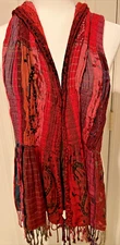 Gorgeous Long Scarf Brilliant Colors Fringe 66” Long Cinched Made In India 66"