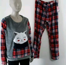 Harmony & Havoc XL Plaid Cat 2 Piece Pajama Set