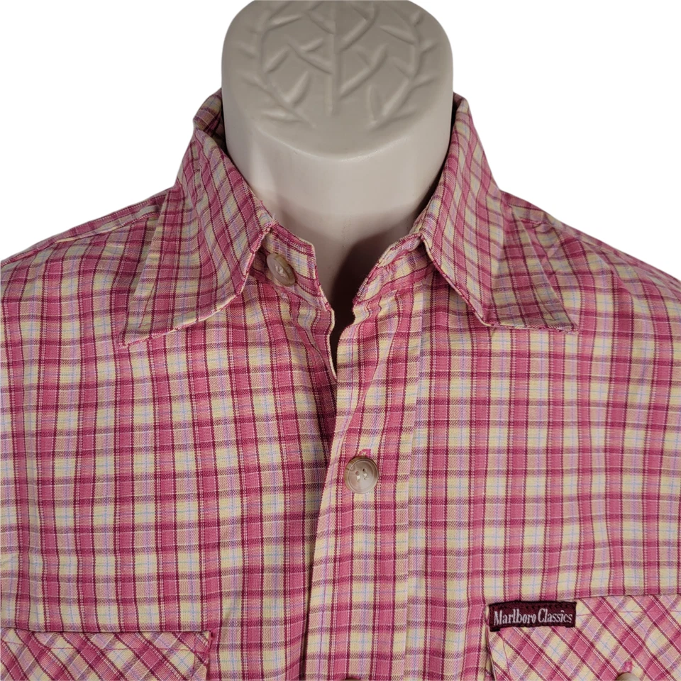 Vintage Marlboro Classics Button Up Shirt Mens Size Large Plaid Check Pink - Image 4 of 4