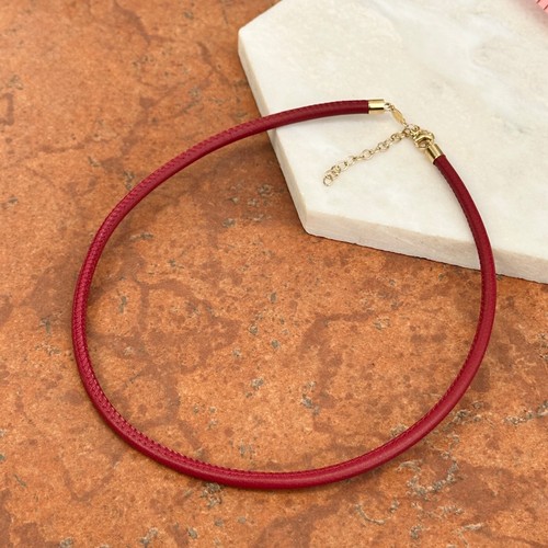 14KT Yellow Gold Dark Red Leather Cord Necklace 3mm NEW 13.5" ~ 15.5" Choker - Picture 5 of 7